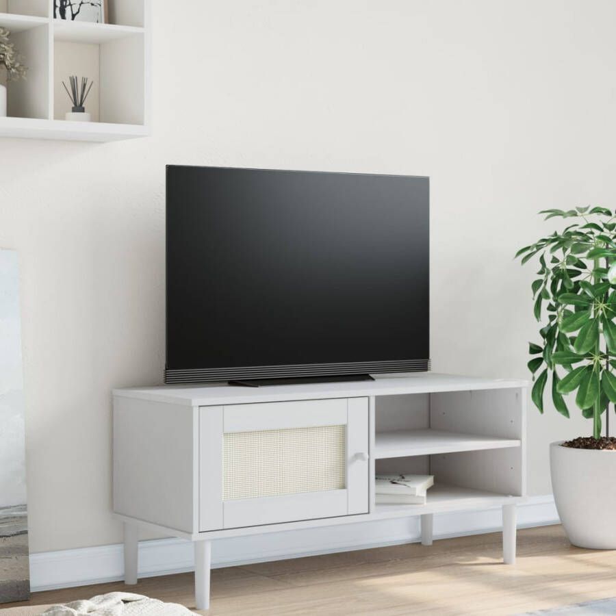 VidaXL -Tv-meubel-SENJA-106x40x49-cm-rattan-massief-grenenhout-wit - Foto 3