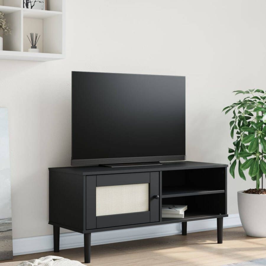 VidaXL -Tv-meubel-SENJA-106x40x49-cm-rattan-massief-grenenhout-zwart - Foto 3