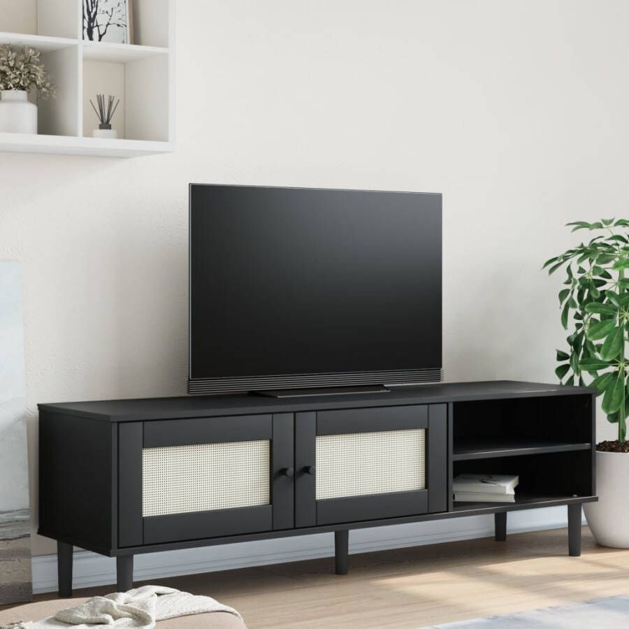 VidaXL -Tv-meubel-SENJA-158x40x49-cm-rattan-look-massief-grenen-zwart - Foto 3
