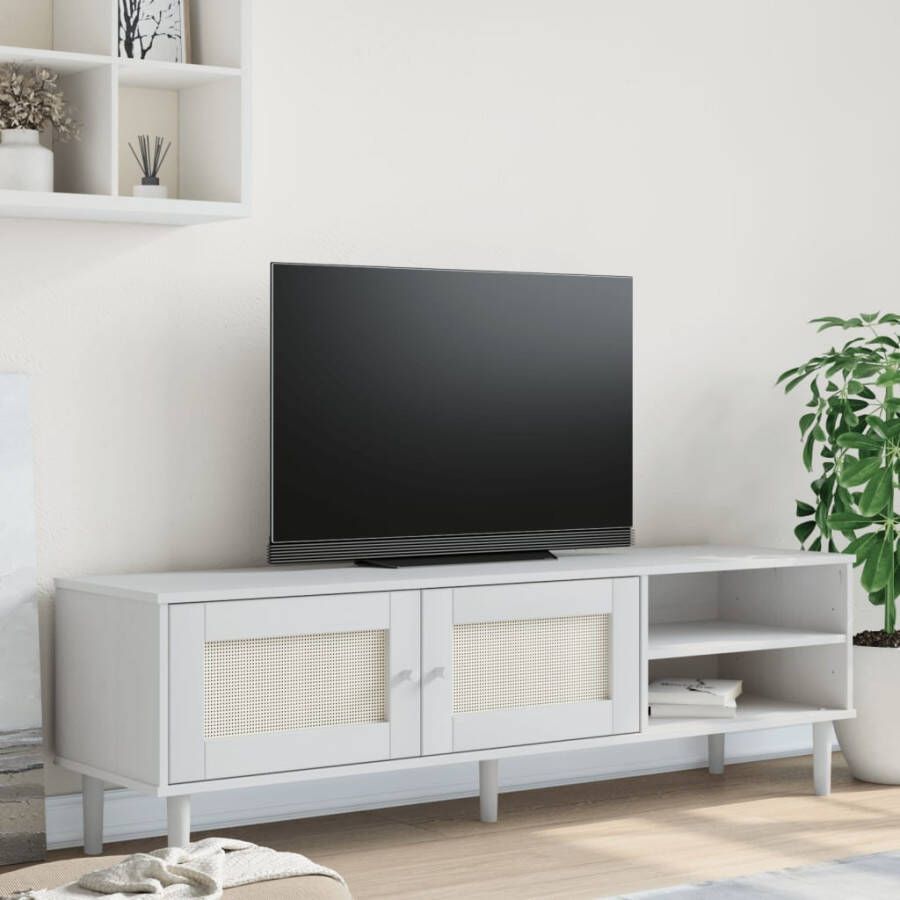 VidaXL -Tv-meubel-SENJA-158x40x49-cm-rattan-look-massief-grenenhout-wit - Foto 3