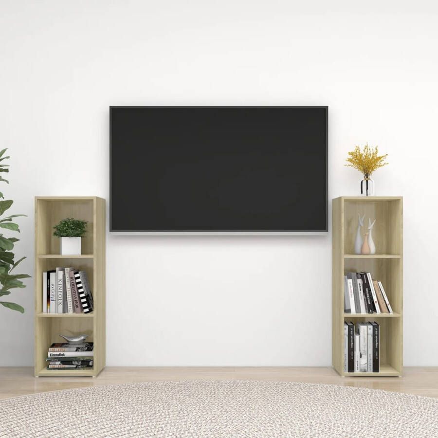 VidaXL Tv-meubelen 2 st 107x35x37 cm bewerkt hout sonoma eikenkleurig - Foto 3