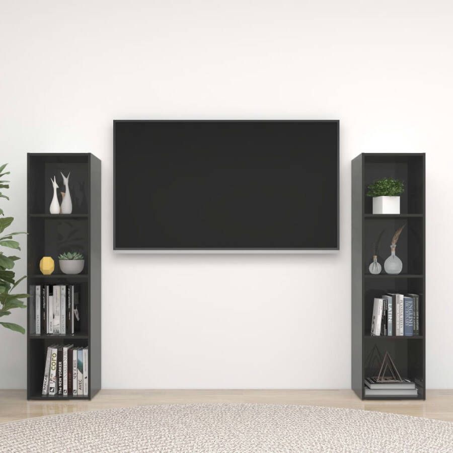 VidaXL -Tv-meubelen-2-st-142 5x35x36 5-cm-spaanplaat-hoogglans-grijs