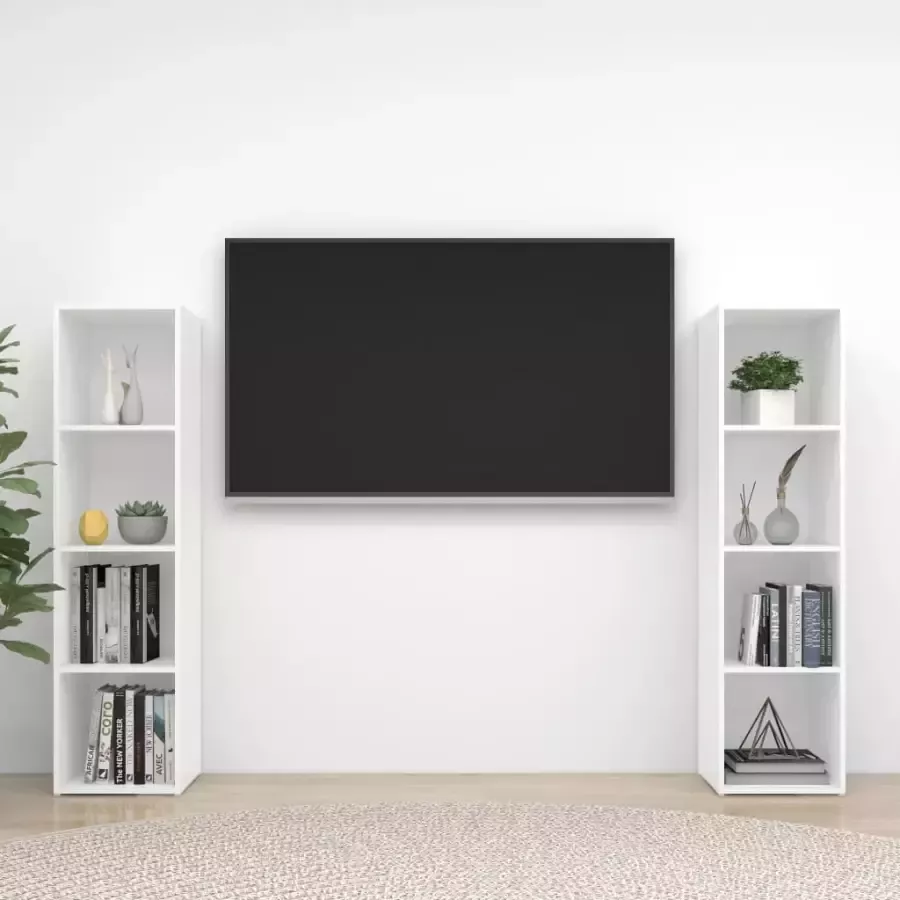 VIDAXL Tv-meubelen 2 st 142 5x35x36 5 cm spaanplaat hoogglans wit