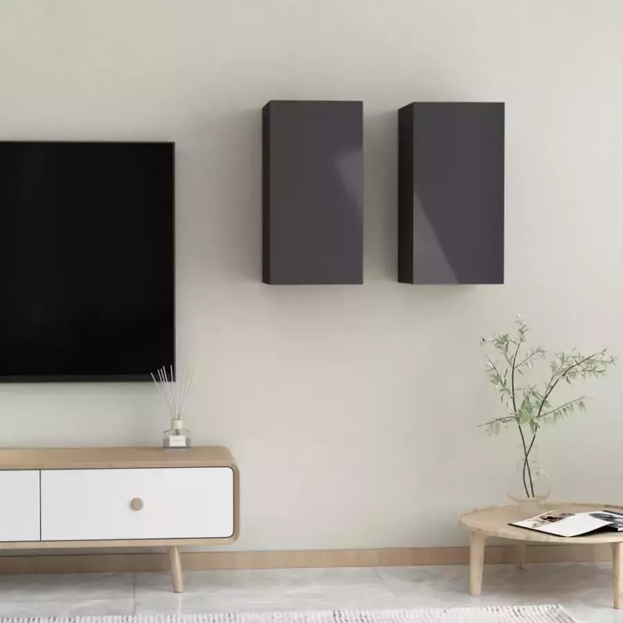 VidaXL Tv-meubelen 2 st 30 5x30x60 cm spaanplaat hoogglans grijs - Foto 1