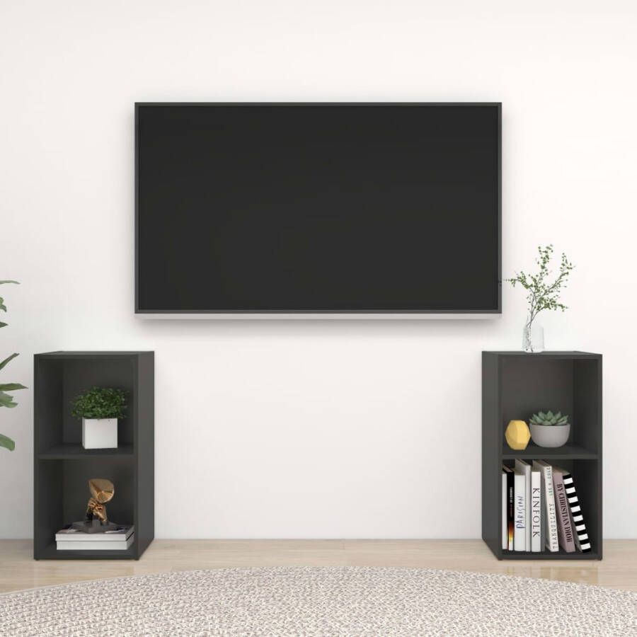 VIDAXL Tv-meubelen 2 st 72x35x36 5 cm bewerkt hout grijs - Foto 3