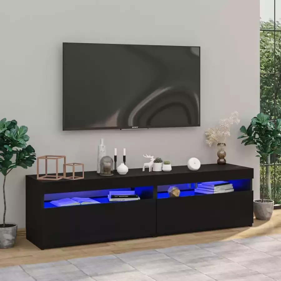 VIDAXL Tv-meubelen 2 st LED-verlichting 75x35x40 cm hoogglans zwart - Foto 2