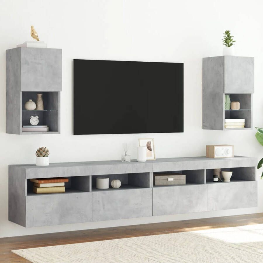 VidaXL -Tv-meubelen-2-st-met-LED-verlichting-30 5x30x60-cm-betongrijs - Foto 3