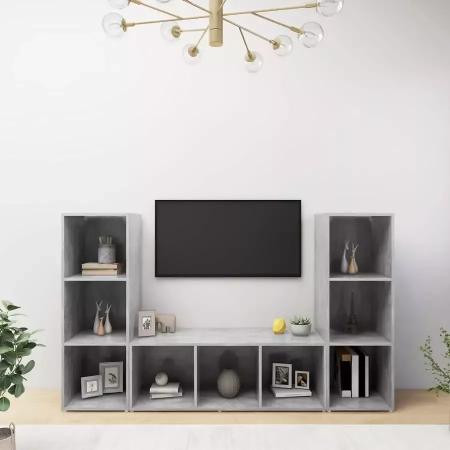 VIDAXL Tv-meubelen 3 st 107x35x37 cm spaanplaat betongrijs