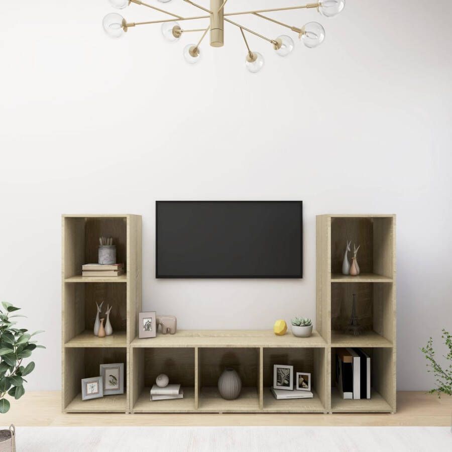 VidaXL -Tv-meubelen-3-st-107x35x37-cm-spaanplaat-sonoma-eikenkleurig - Foto 2