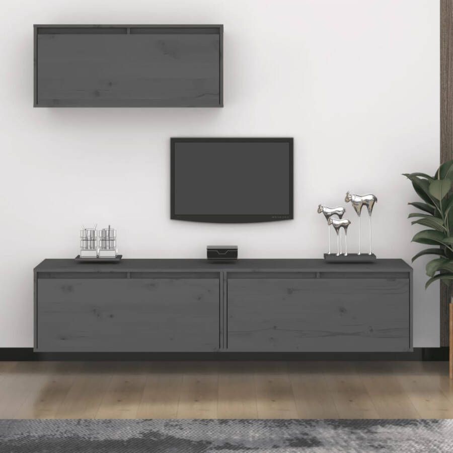 VidaXL -Tv-meubelen-3-st-massief-grenenhout-grijs