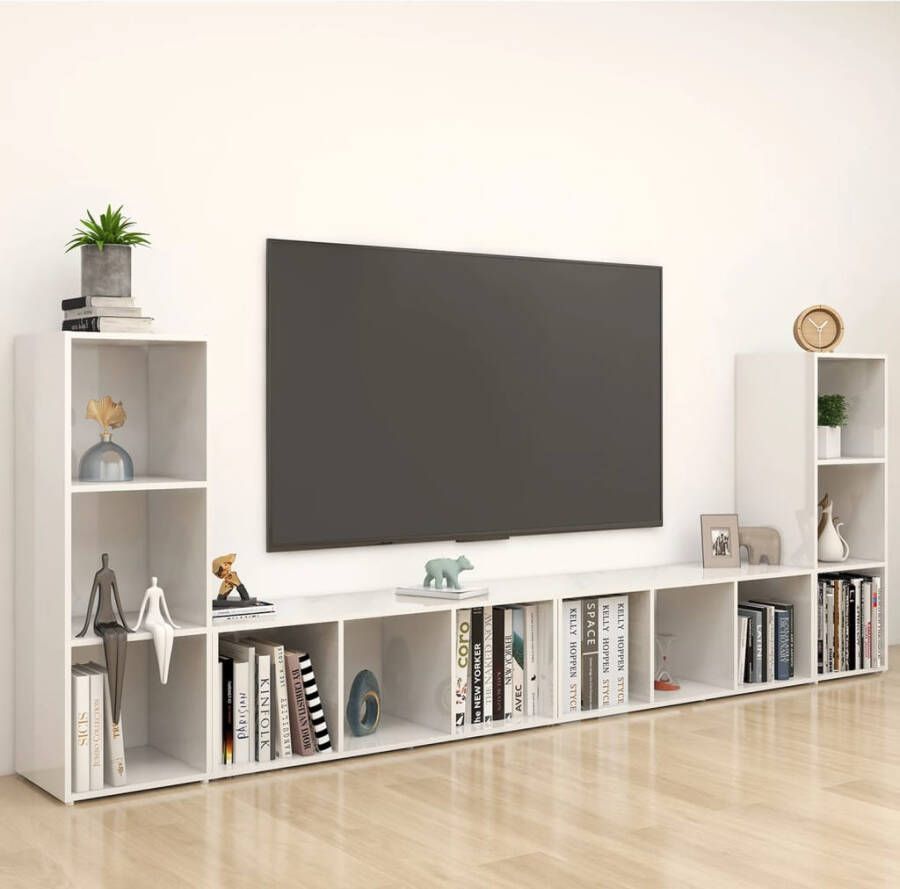 VidaXL -Tv-meubelen-4-st-107x35x37-cm-spaanplaat-hoogglans-wit - Foto 1