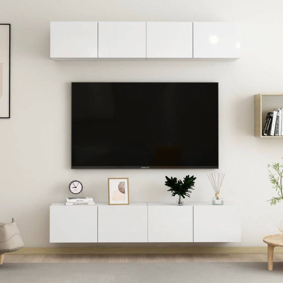 VidaXL Tv-meubelen 4 st 80x30x30 cm bewerkt hout hoogglans wit - Foto 2