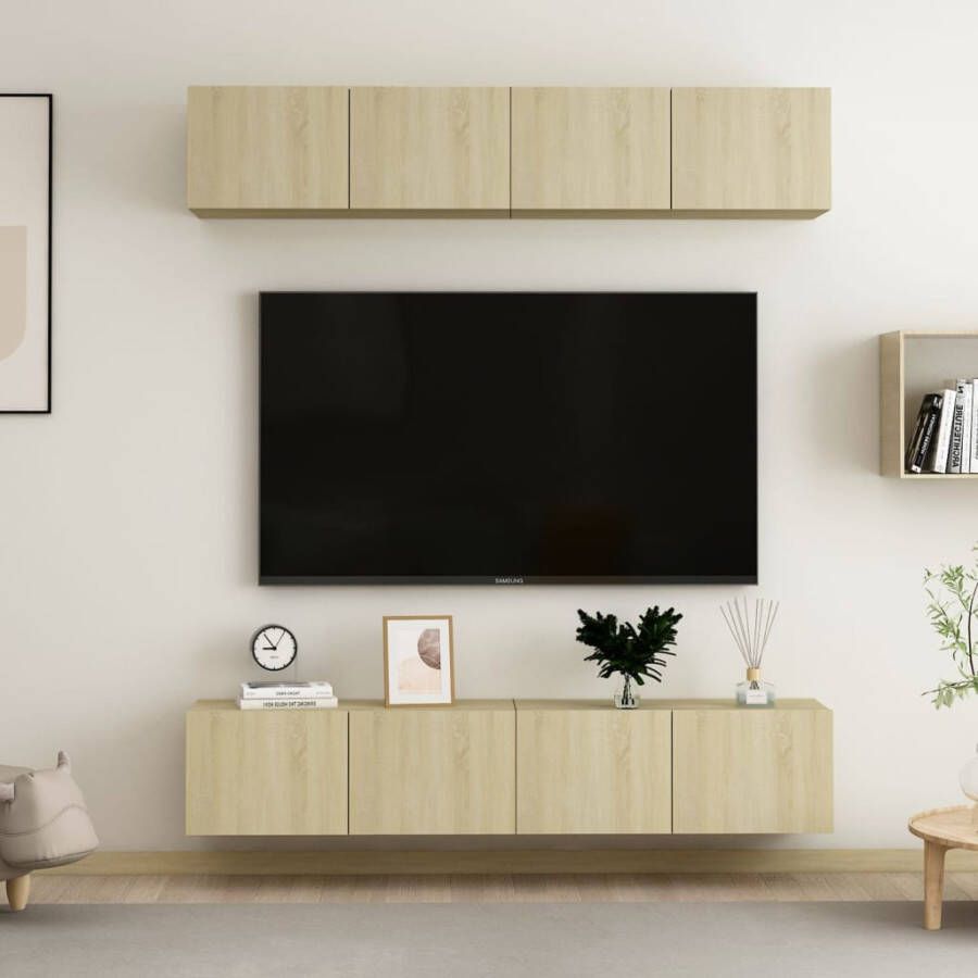 VIDAXL Tv-meubelen 4 st 80x30x30 cm bewerkt hout sonoma eikenkleurig