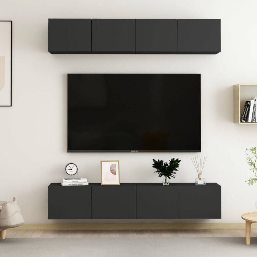 VidaXL 4-delige Tv-meubelen 80x30x30 cm bewerkt hout zwart - Foto 2