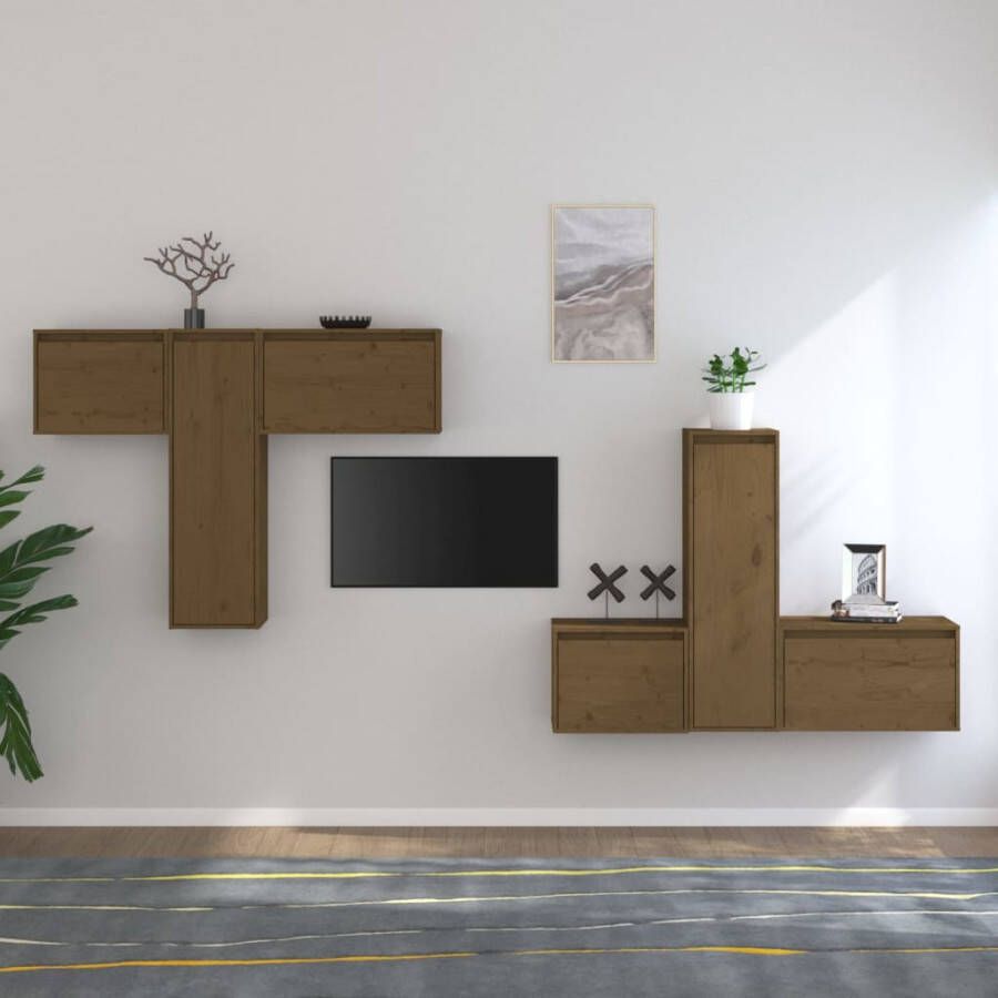 VidaXL -Tv-meubelen-6-st-massief-grenenhout-honingbruin