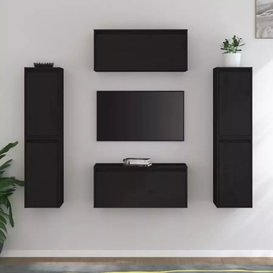 VIDAXL Tv-meubelen 6 st massief grenenhout zwart