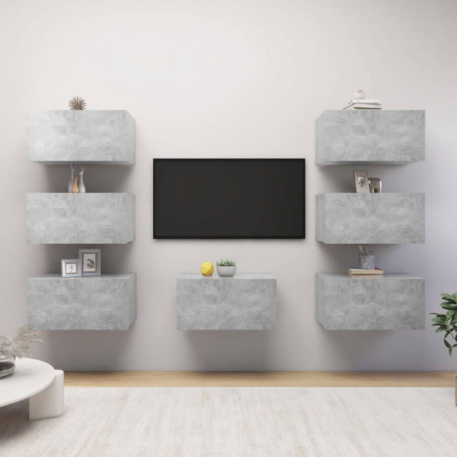 VidaXL -Tv-meubelen-7-st-30 5x30x60-cm-spaanplaat-betongrijs - Foto 1