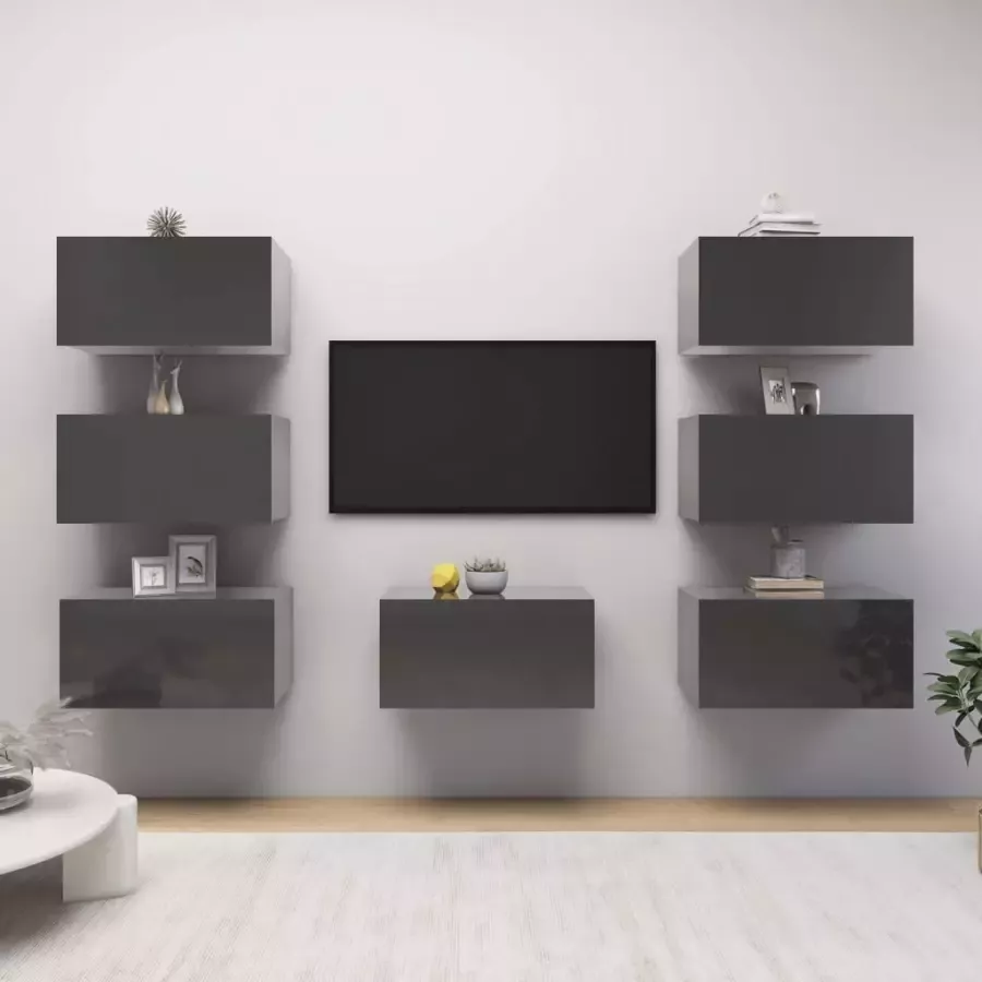 VidaXL Tv-meubelen 7 st 30 5x30x60 cm spaanplaat hoogglans grijs