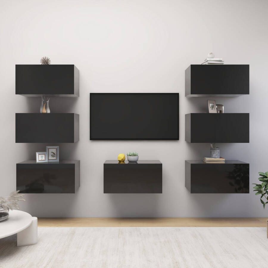 VidaXL Tv-meubelen 7 st 30 5x30x60 cm spaanplaat hoogglans zwart - Foto 1