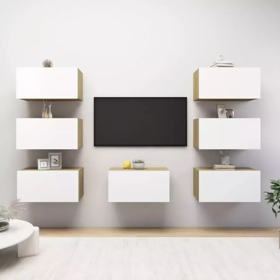 VidaXL -Tv-meubelen-7-st-30 5x30x60-cm-spaanplaat-wit-sonoma-eikenkleur