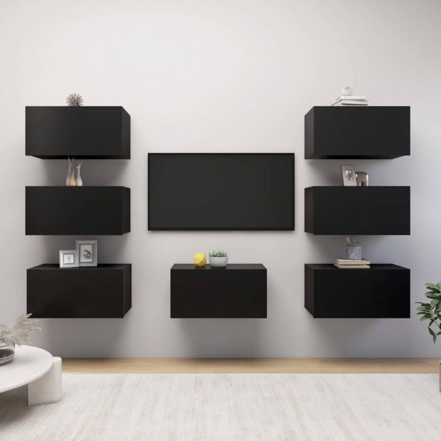 VidaXL Tv-meubelen 7 st 30 5x30x60 cm bewerkt hout zwart - Foto 2