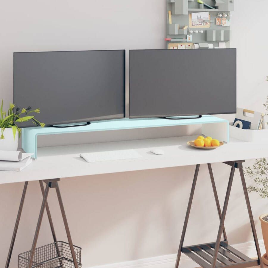 VidaXL -TV-meubel monitorverhoger-110x30x13-cm-glas-groen - Foto 1