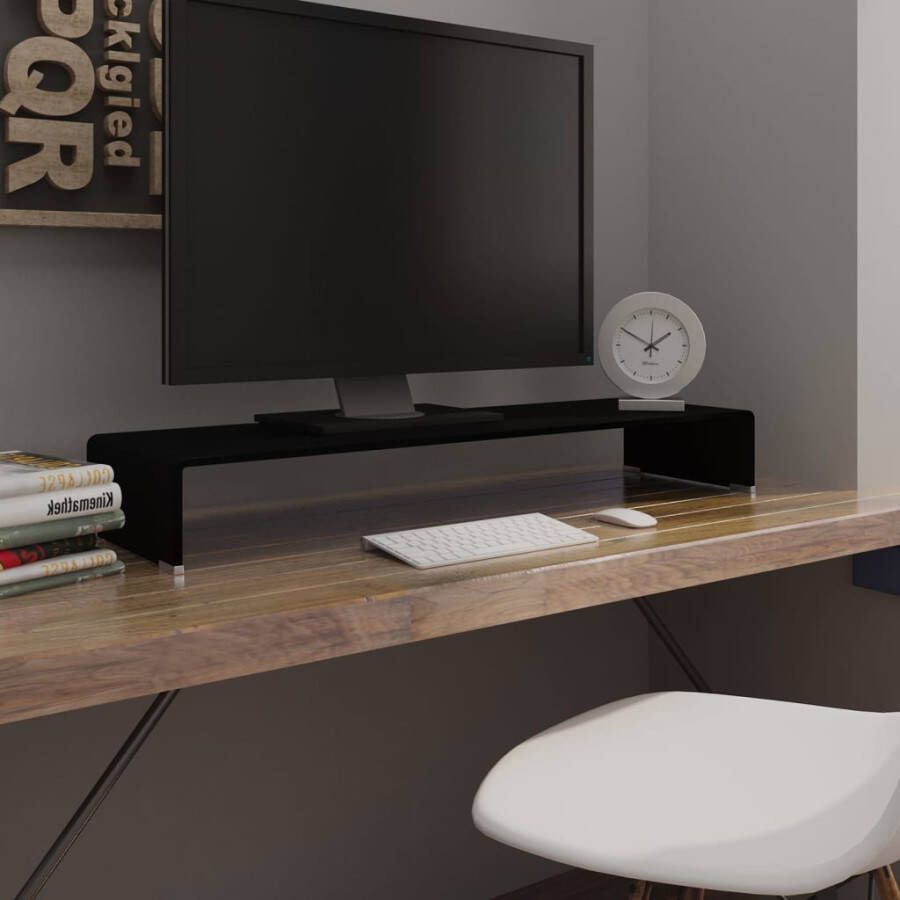 VidaXL -TV-meubel monitorverhoger-zwart-100x30x13-cm-glas - Foto 2