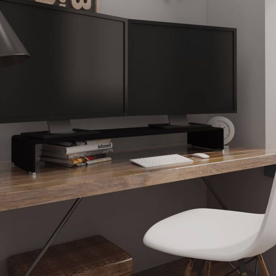 VidaXL -TV-meubel monitorverhoger-zwart-110x30x13-cm-glas - Foto 2