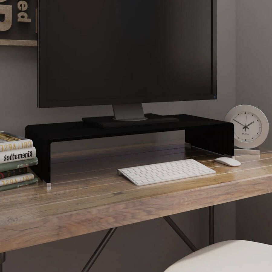 VidaXL -Tv-meubel monitorverhoger-zwart-70x30x13-cm-glas