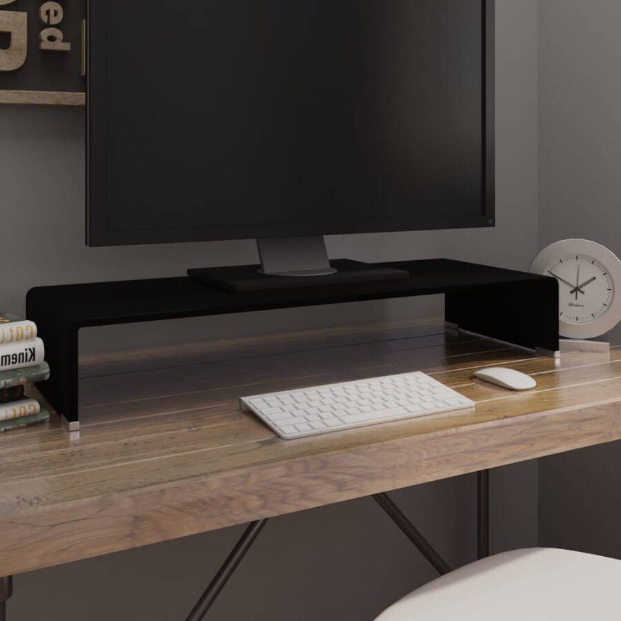 VidaXL -Tv-meubel monitorverhoger-zwart-80x30x13-cm-glas - Foto 2