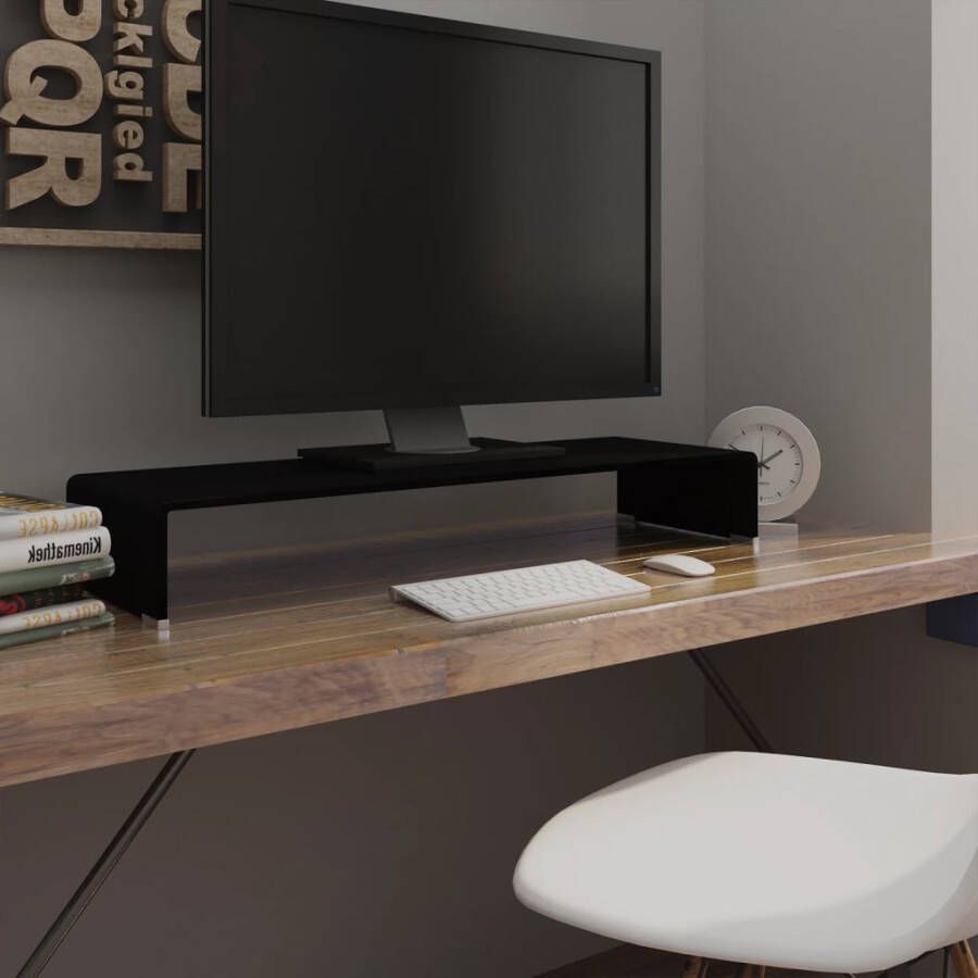 VidaXL -Tv-meubel monitorverhoger-zwart-90x30x13-cm-glas - Foto 2