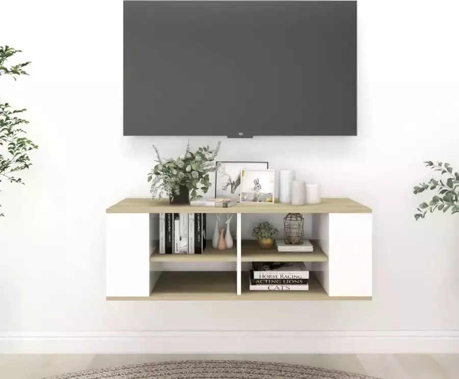 VIDAXL Tv-wandmeubel 102x35x35 cm bewerkt hout wit sonoma eikenkleurig - Foto 1