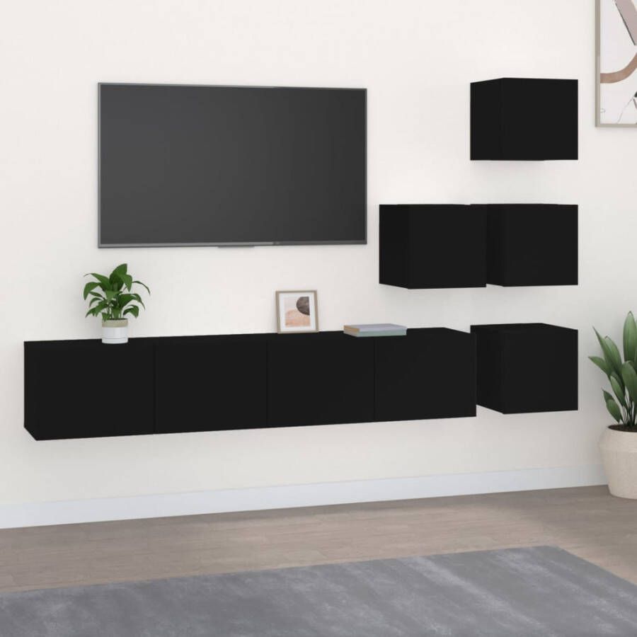 VidaXL -Tv-wandmeubel-bewerkt-hout-zwart