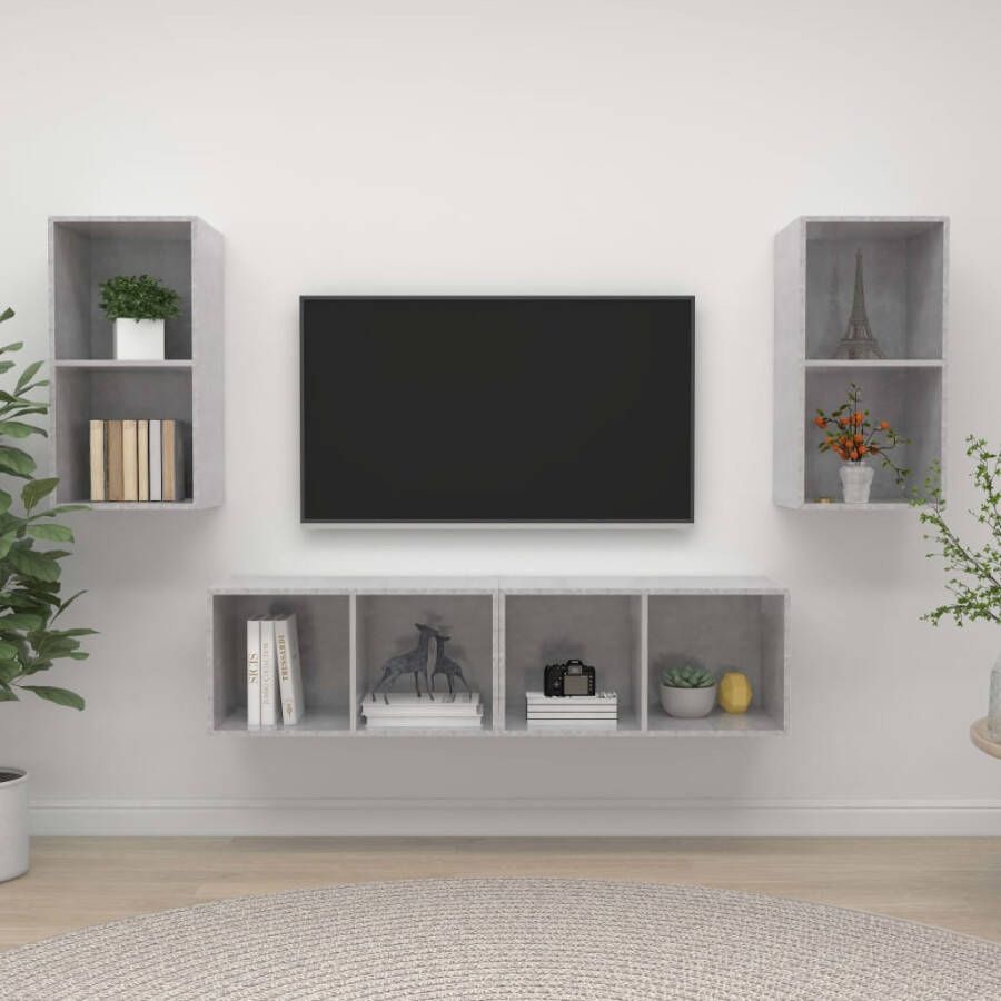 VidaXL Tv-wandmeubelen 4 st bewerkt hout betongrijs - Foto 2