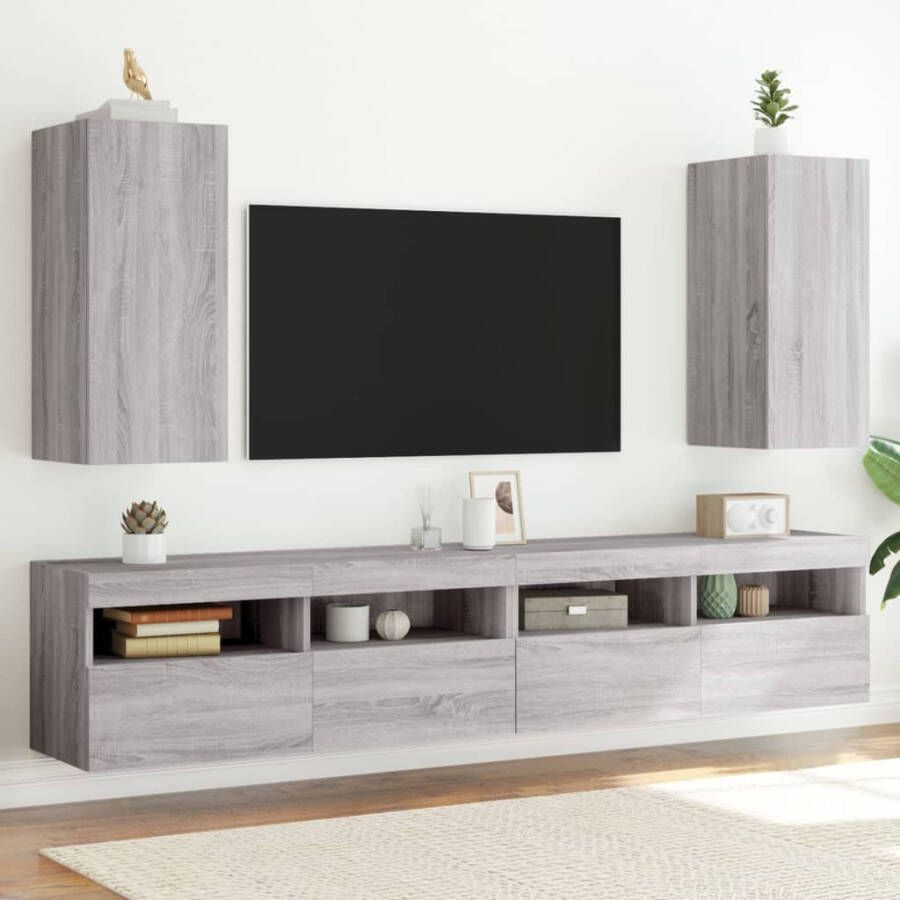 VidaXL -Tv-wandmeubelen-met-LED-2-st-30 5x35x70-cm-grijs-sonoma-eiken - Foto 3