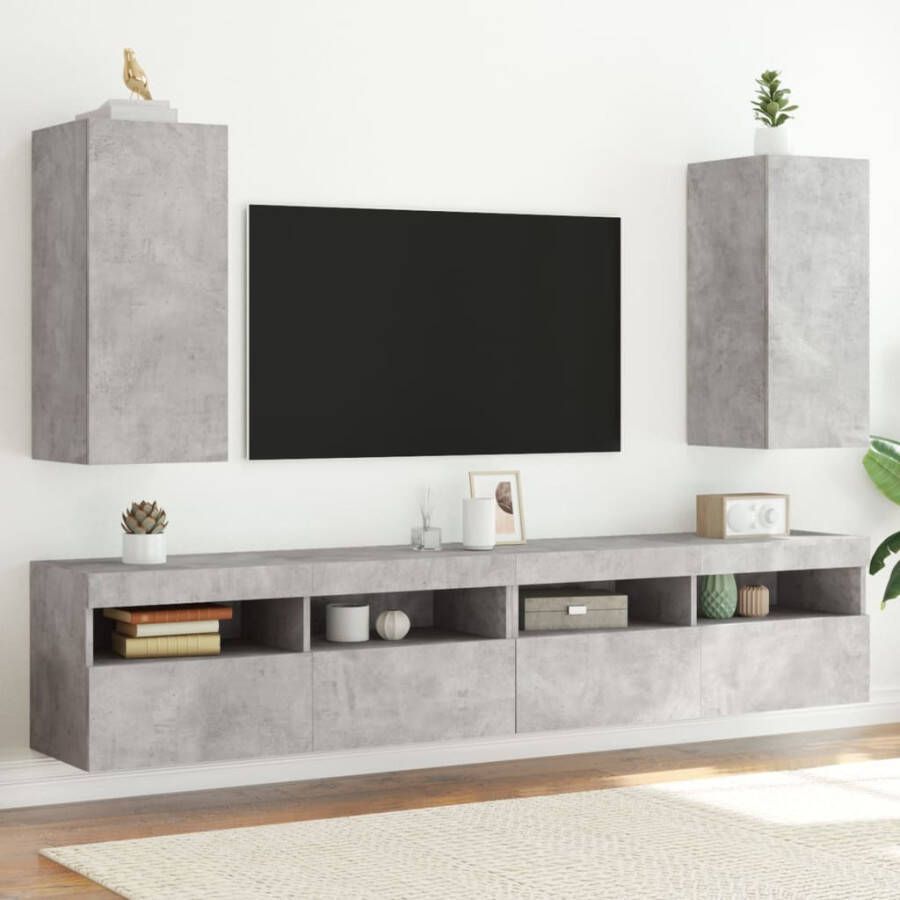 VidaXL -Tv-wandmeubels-met-LED-2-st-30 5x35x70-cm-betongrijs - Foto 3