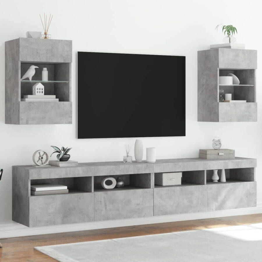 VidaXL Wandkasten met LED-verlichting voor tv 2 st 40x30x60 5 cm betongrijs - Foto 3