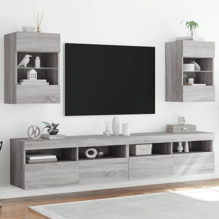 VidaXL Wandkasten met LED-verlichting voor tv 2 st 40x30x60 5 cm grijs sonoma eiken - Foto 3