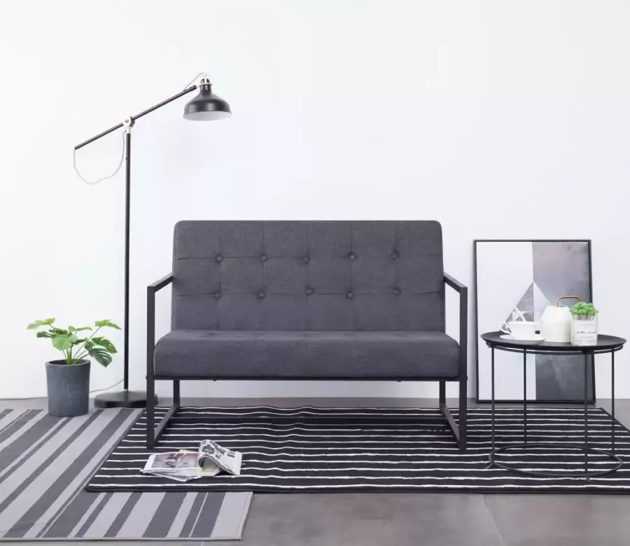 VidaXL -Tweezitsbank-met-armleuningen-staal-en-stof-donkergrijs - Foto 3