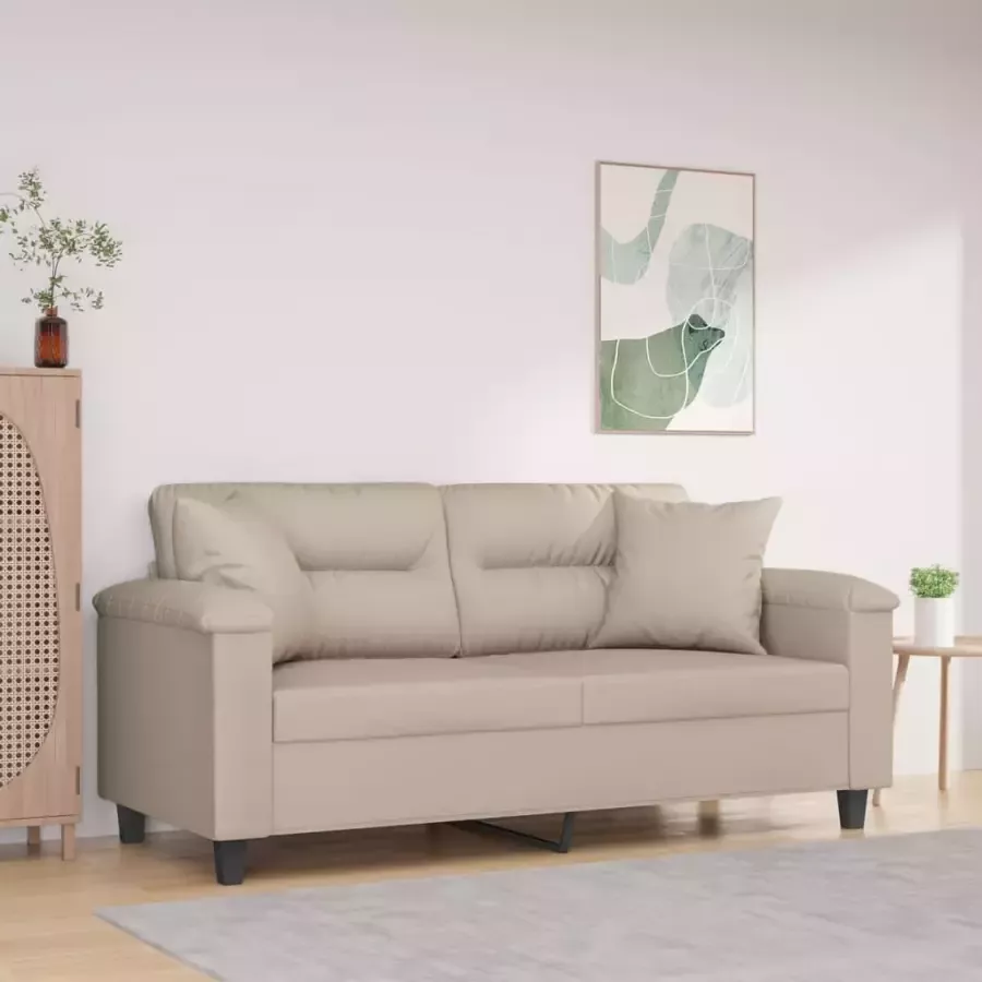 VidaXL Tweezitsbank met kussens 140 cm microvezelstof crèmekleurig