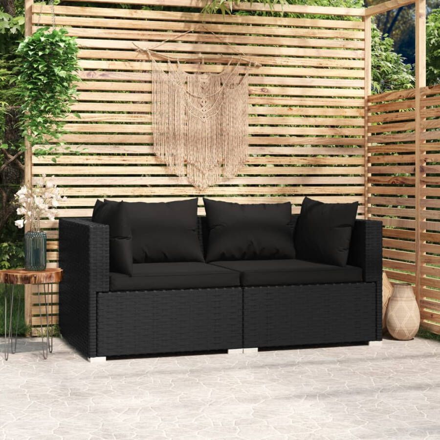 VIDAXL Tweezitsbank met kussens poly rattan zwart - Foto 4