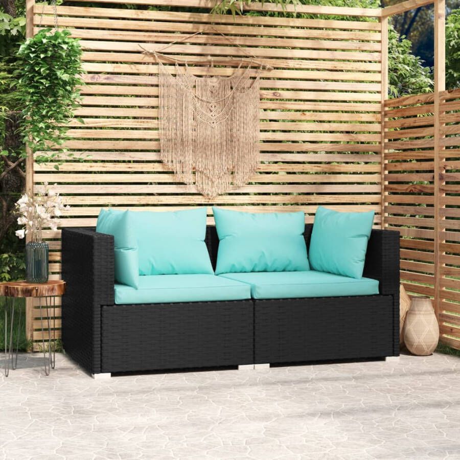 VIDAXL Tweezitsbank met kussens poly rattan zwart - Foto 4