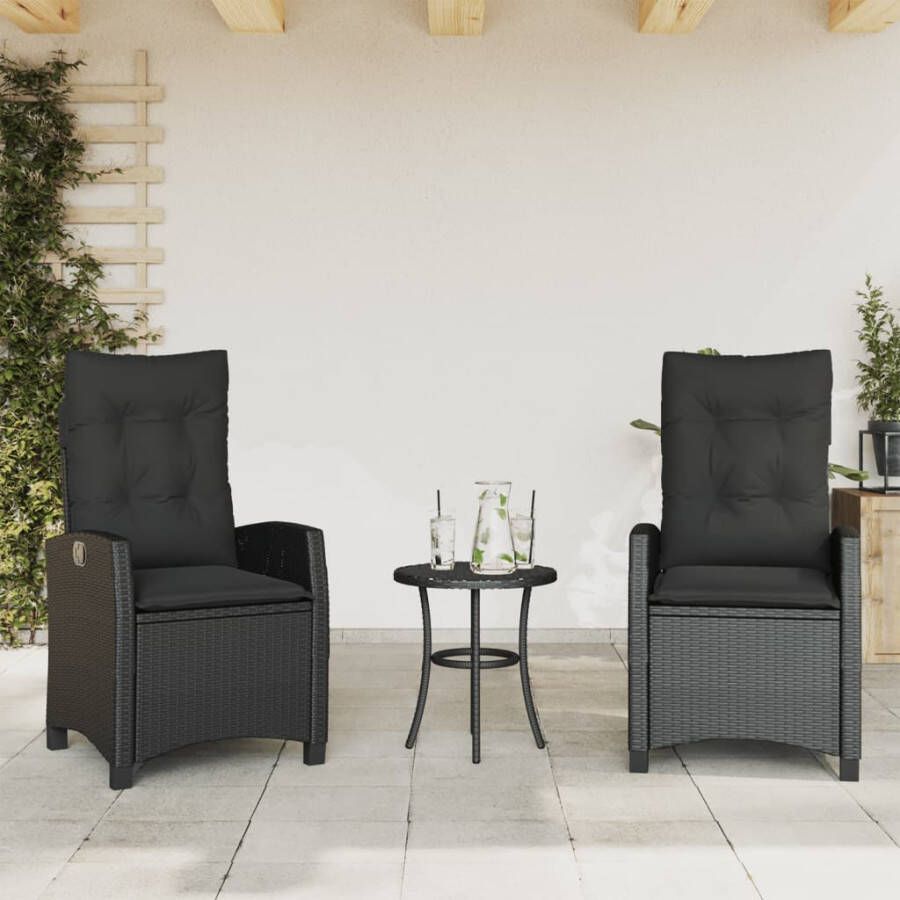 VIDAXL Tuinstoelen 2 st verstelbaar met kussens poly rattan zwart - Foto 4