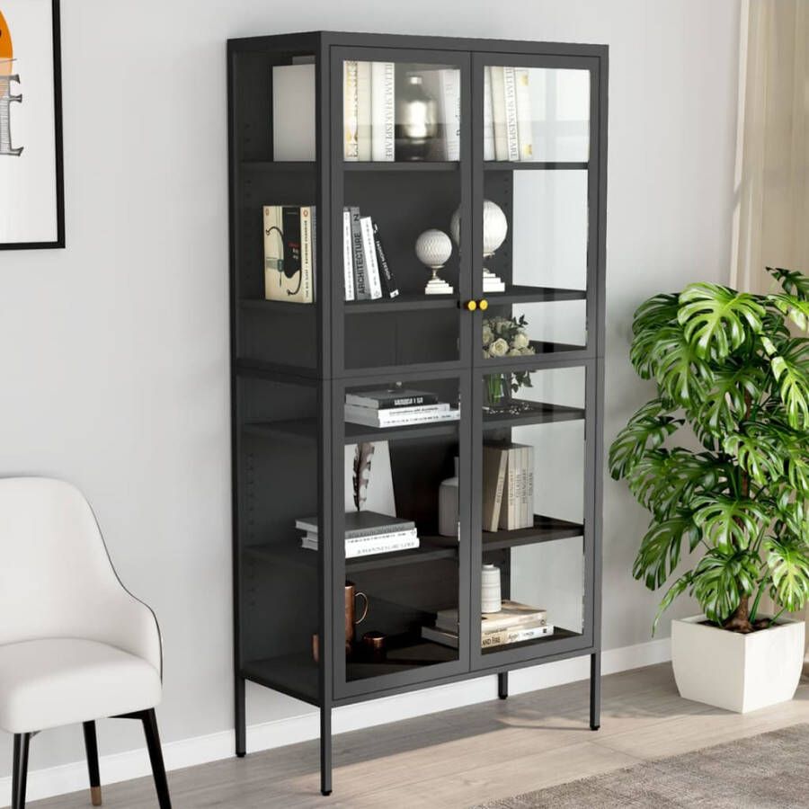 Vida XL vidaXL Vitrinekast 90x40x180 cm staal en gehard glas antracietkleurig-VXL-336081