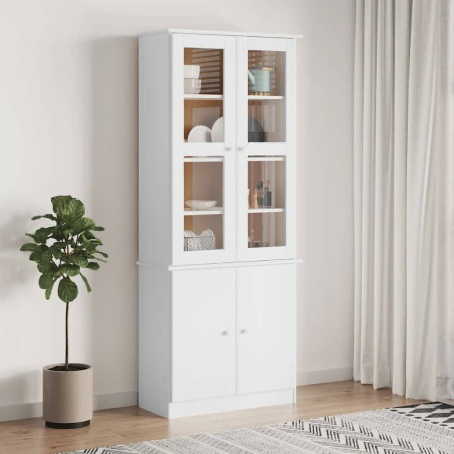 VidaXL -Vitrinekast-ALTA-77x35x186 5-cm-massief-grenenhout-wit