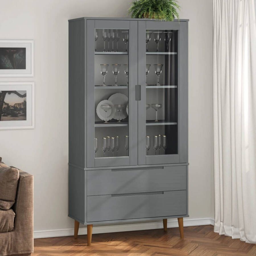 Vida XL Vitrinekast MOLDE 90x35x175 cm massief grenenhout grijs SKU: V350545