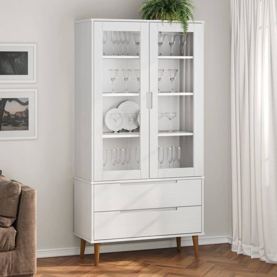 Vida XL Vitrinekast MOLDE 90x35x175 cm massief grenenhout wit SKU: V350544