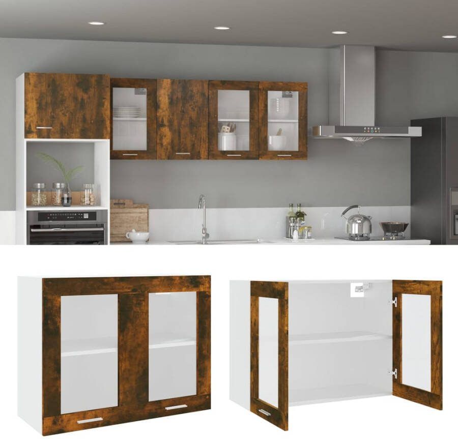 VidaXL -Wandkast-hangend-80x31x60-cm-glas-en-bewerkt-hout-gerookt-eiken