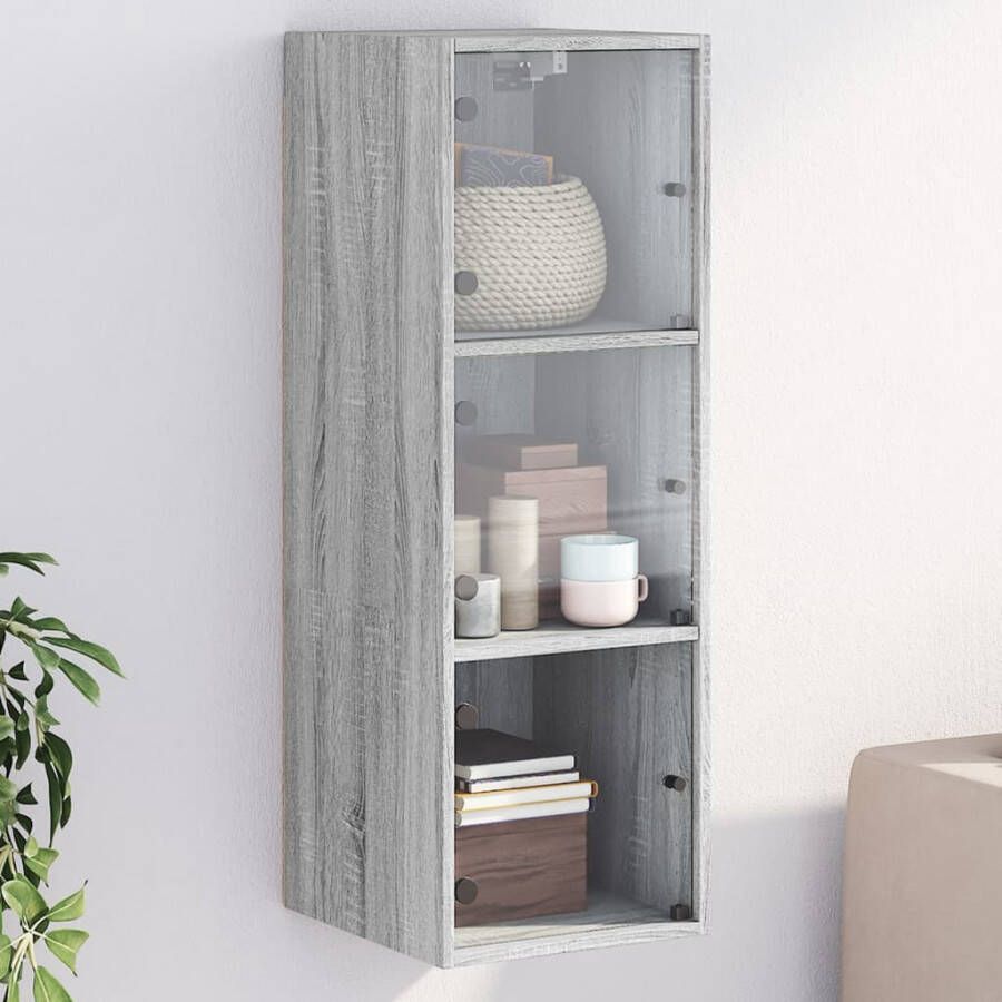 VidaXL -Wandkast-met-glazen-deuren-35x37x100-cm-grijs-sonoma-eiken - Foto 2