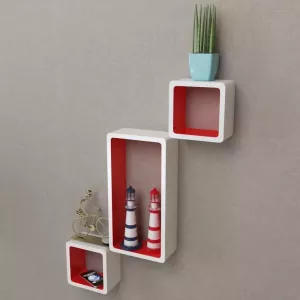 VIDAXL Wandplanken kubus 6 st wit en rood